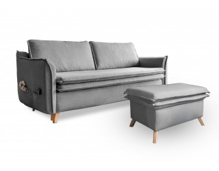 CHARMING CHARLIE SLIM Sofa Rozkładana + Puf Z Pojemnikiem Tkaniana AU24 - Od Ręki