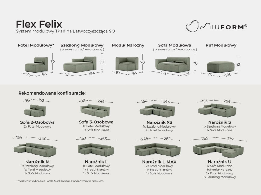 FLEX FELIX Sofa Modułowa Tkanina Łatwoczyszcząca