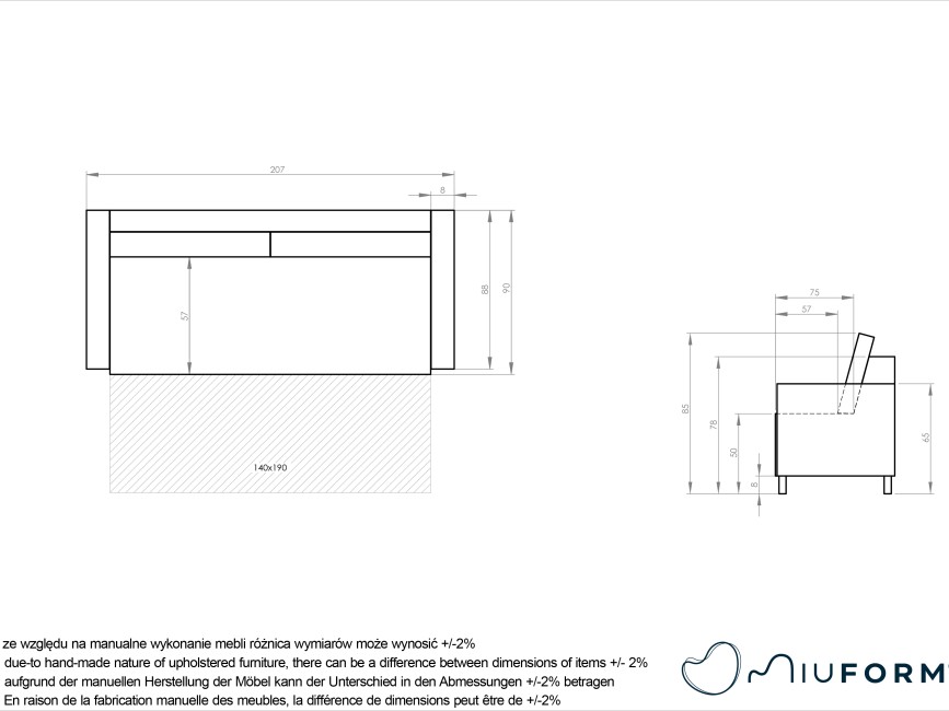 SIMON Sofa Rozkładana Tkanina Premium AV05 - Od Ręki